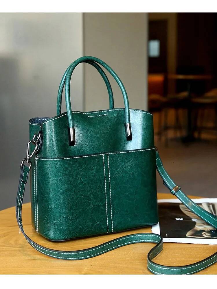 100% Genuine Leather Women Bucket Casual ladies crossbody Hand High Quality Cowhide Commuter Shoulder Bag for girls