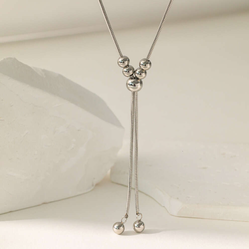 Japanese Korean Minimalist Style Gold and Sier Round Bead Adjustable Design Necklace High-end Long Sweater Chain