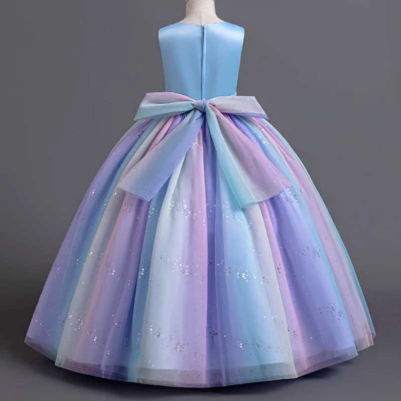 Girls New Sequin Sticker Bow Rainbow Sleeveless Mesh Long Princess Dress Wedding School Graduation Ceremony Fashion Dress Z250904