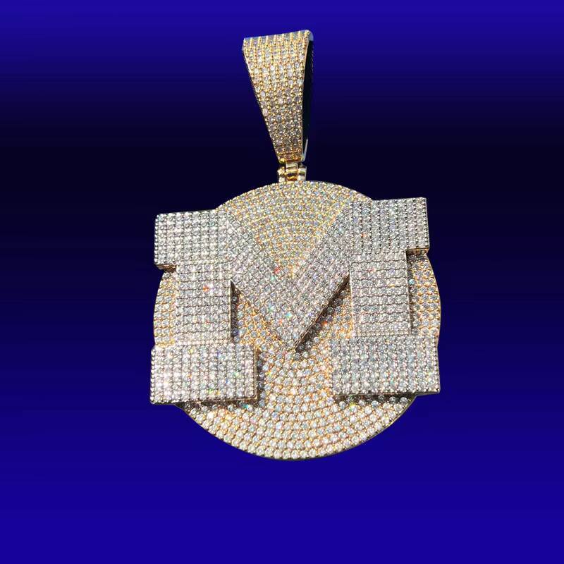 Custom Large Disc M Letter Pendant Unisex Religious Brass Jewelry With Copper Zircon Pearl Diamond Charms for Children