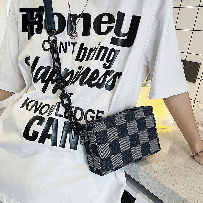 TB BHULAMTE Denim Chain Small Square Bag Men Trendy Brand Casual Versatile Fashion Korean Version Designer s bag Box Bag Canvas Single Shoulder Crossb