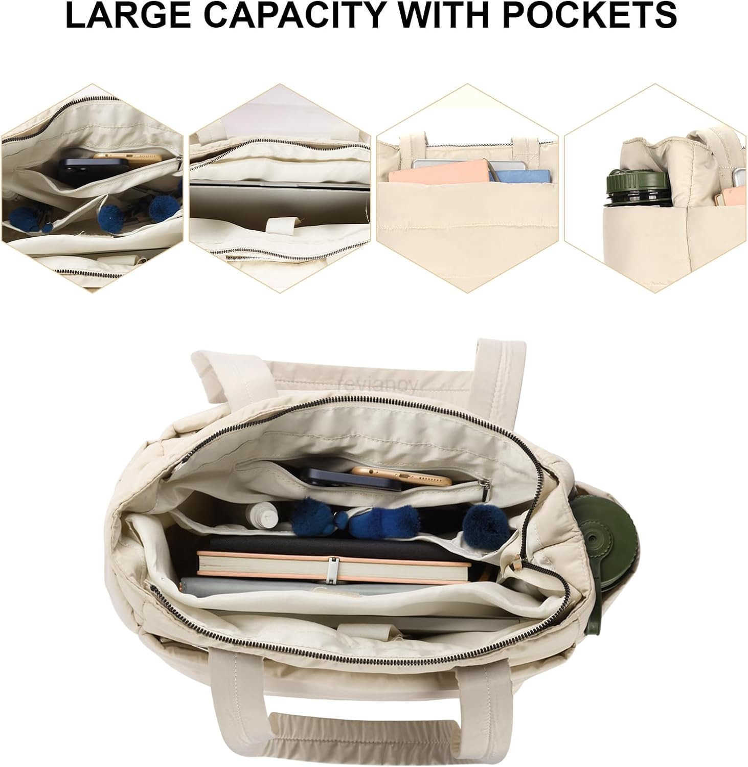 Tote Bag for Women Puffer Quilted Handbag with Compartments Lightweight Puffy Shoulder Bag for Travel Work GymW250904