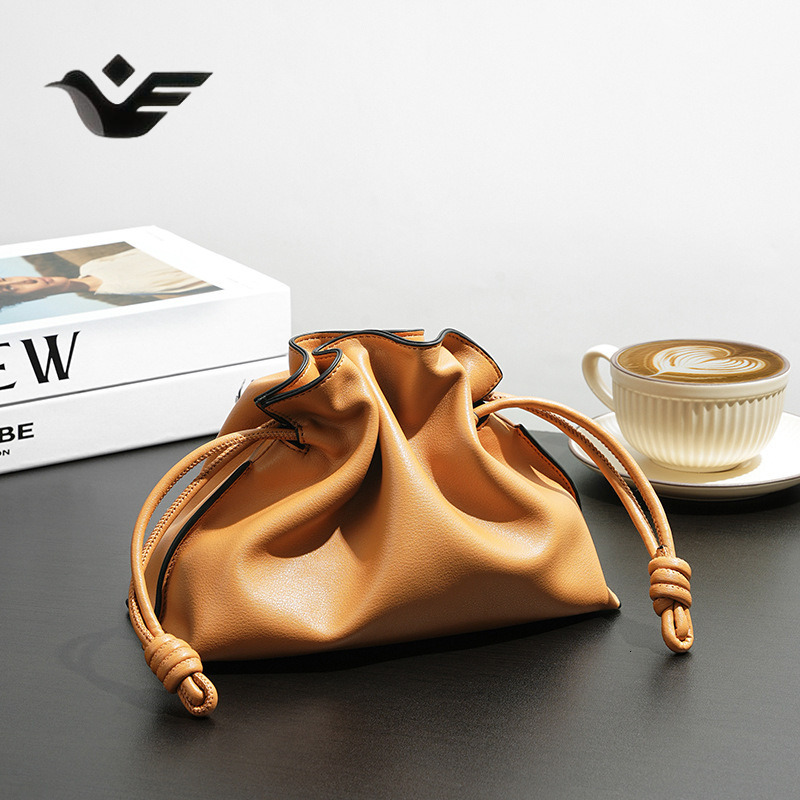 Feiyan Free Shipping New Designer Bag Luxury Shopping Bag Niche Drawstring Soft Cowhide Lucky Bag Genuine Leather High-end Casual Bucket Shoulder Bag 