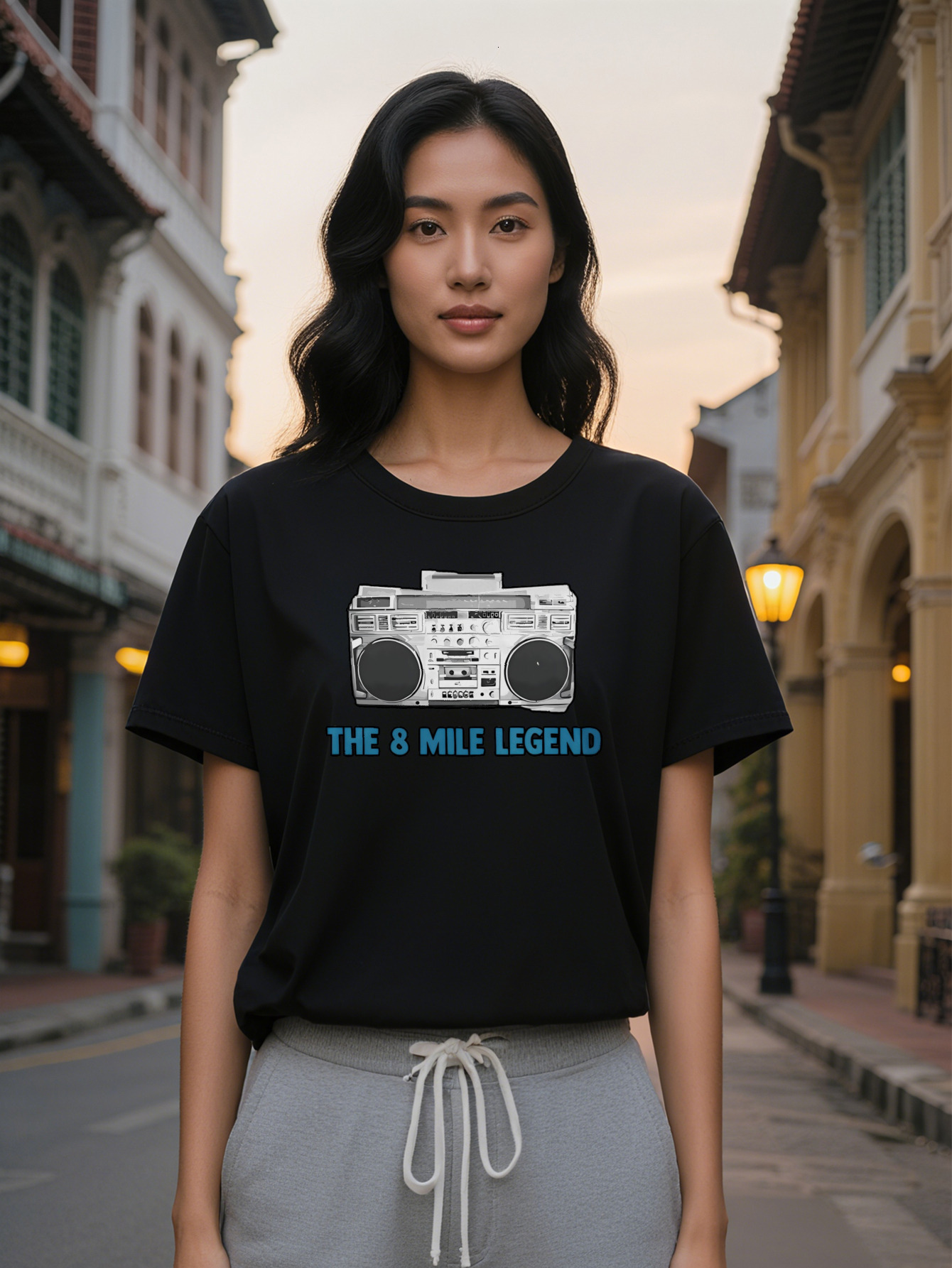 Large XL Casual Graphic T-Shirt Retro Mile Legend Boombox Print Black Gray Vintage Design Breathable Round Neck Summer Plus Size