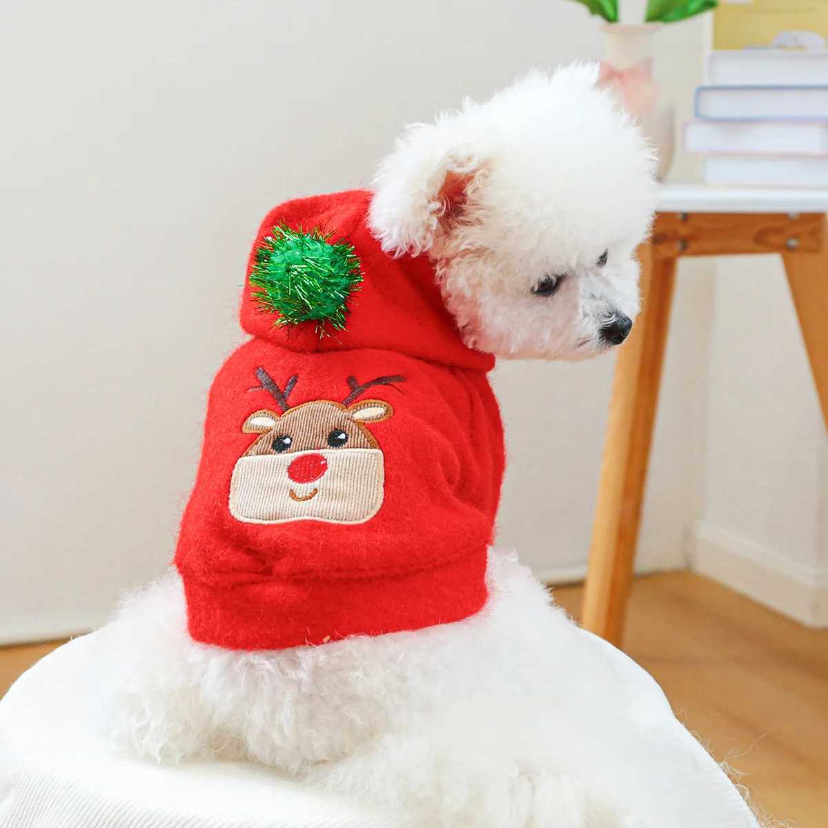 Pet Clothes Dog Cat Thickened Warm Red Christmas Style Cute Ball Hoodie et W250904