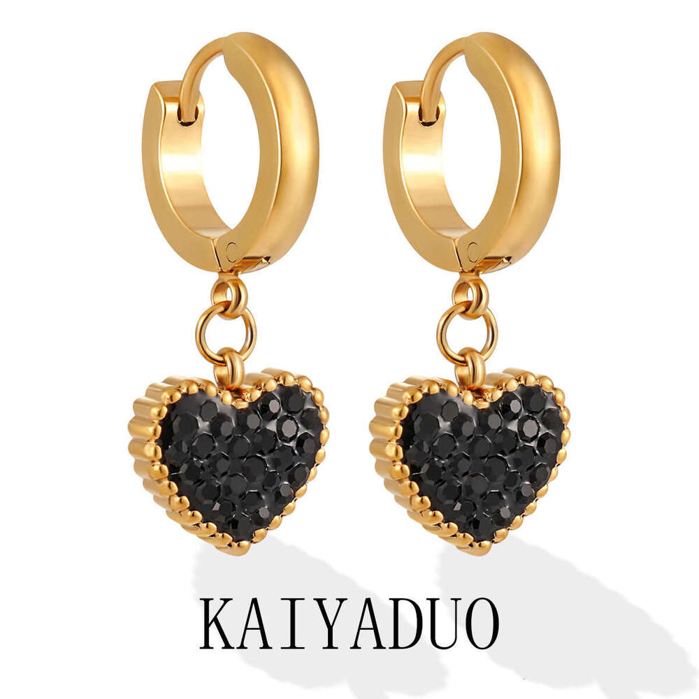 New Korean Ins Style Light Two-tone Full Dia Love Heart-shaped Ear Buckle fashion Niche Design Sense Titanium Steel Earrings