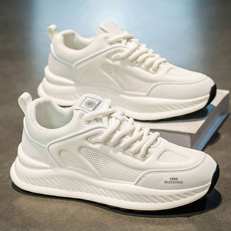 2025 Men's New Spring Summer Breathable Mesh Casual Versatile Youth Height Increasing Running Sports Trendy Shoes White