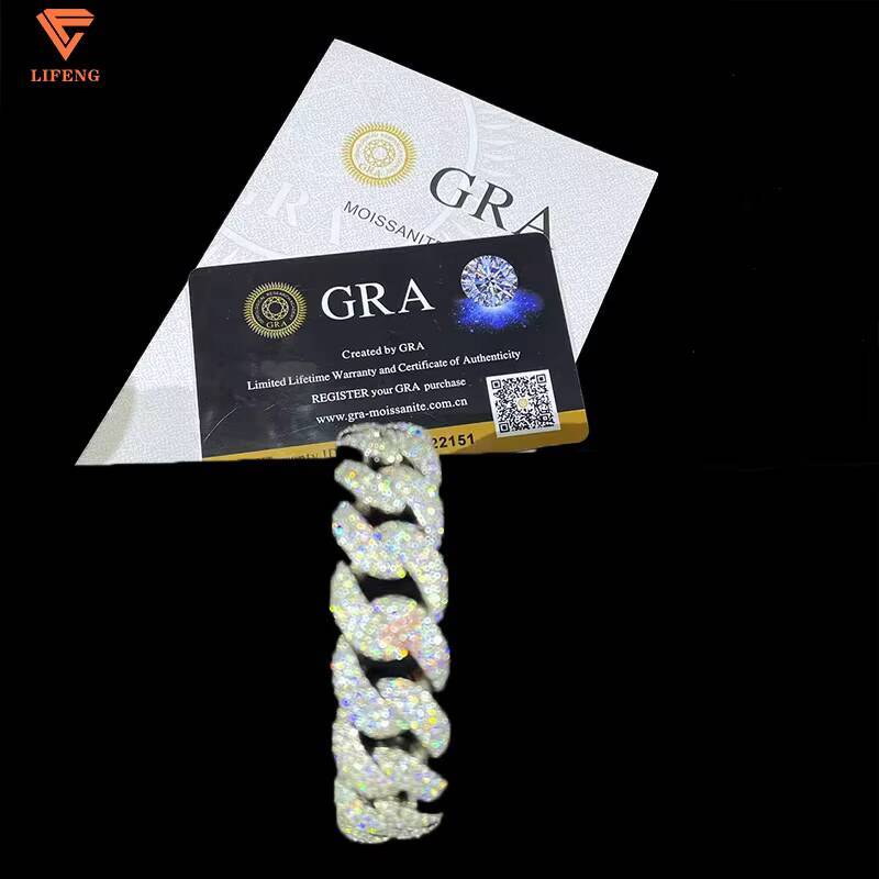 Hot Sell 16mm Hip Hop Moissanite Bracelet Men 925 Silver Moissanite Cuban Bracelet Custom Iced Out Bracelet Moissanite Jewelry
