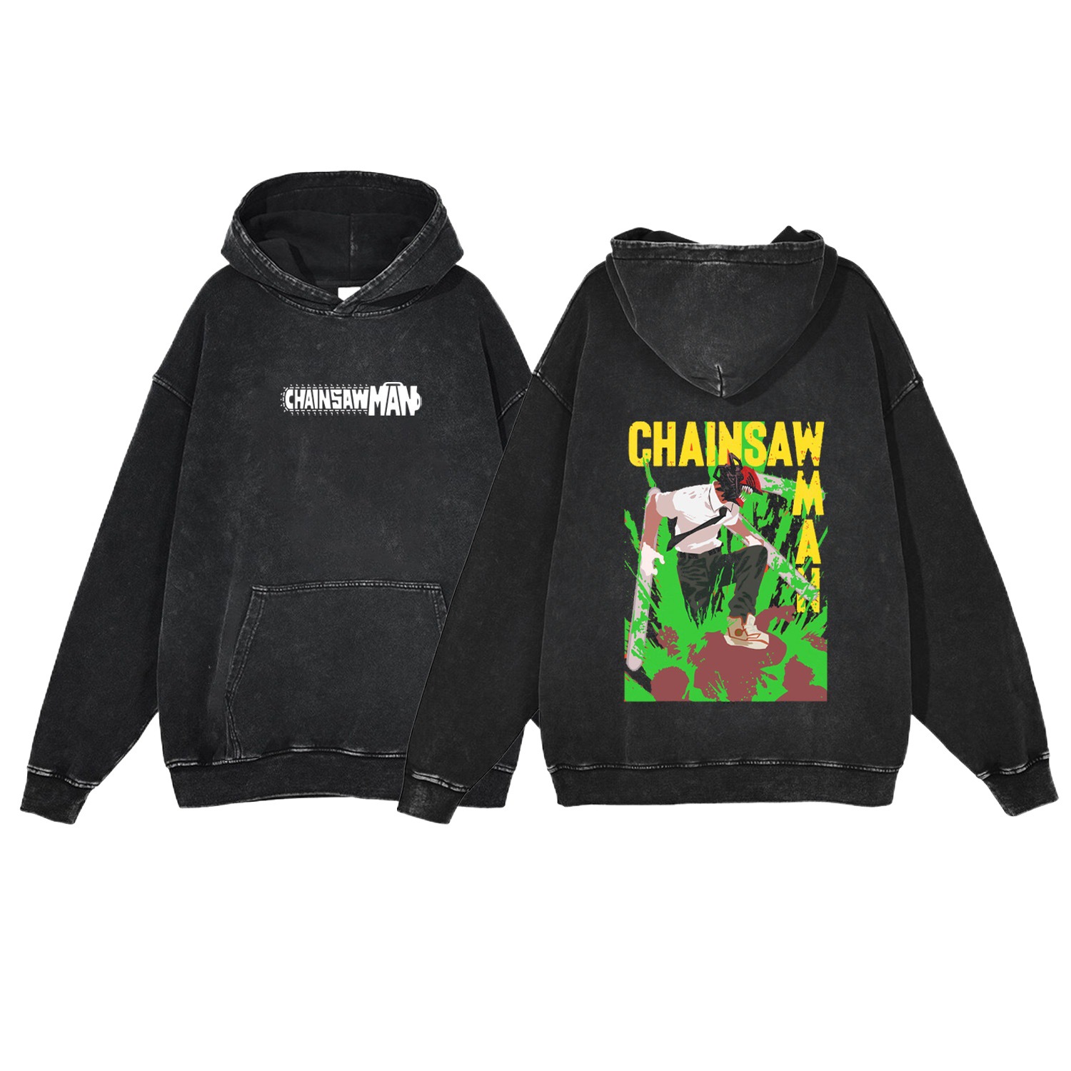 Chainsaw Man Hoodie Anime Streetwear 440g Heavyweight Washed Vintage Cotton Pullover Sweatshirt - VT1555