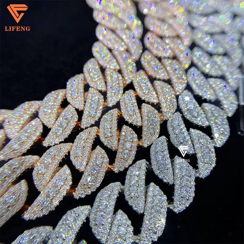 14mm Custom Moissanite Middle Big Diamond Hip Hop Cuban Link Chain Iced Out Hip Hop Fine Jewelry Necklace for Women Cuban Chain