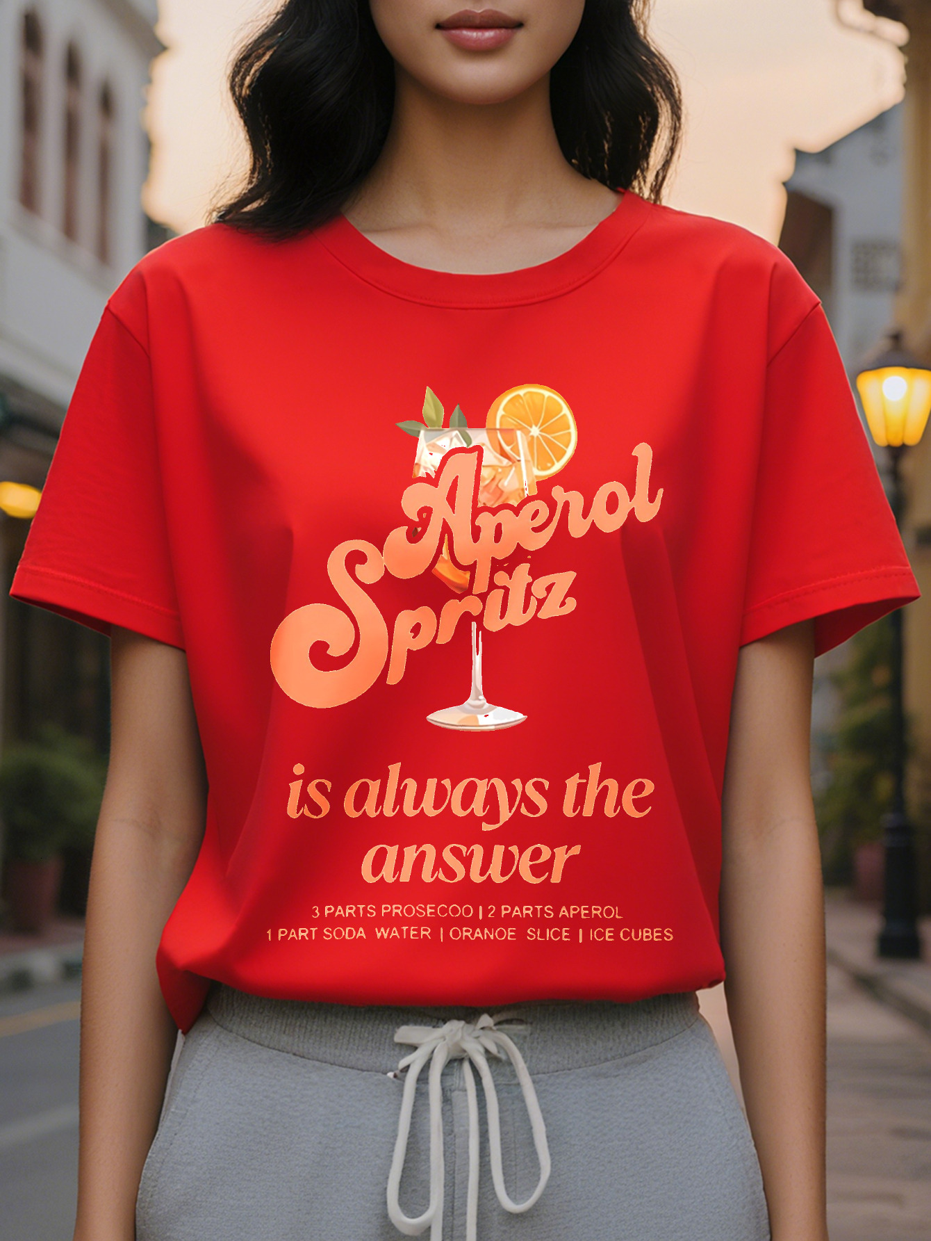 Px Aperol Spritz Pattern Women Casual Round Neck Short Sleeve T-Shirt Cotton Regular Length Spring and