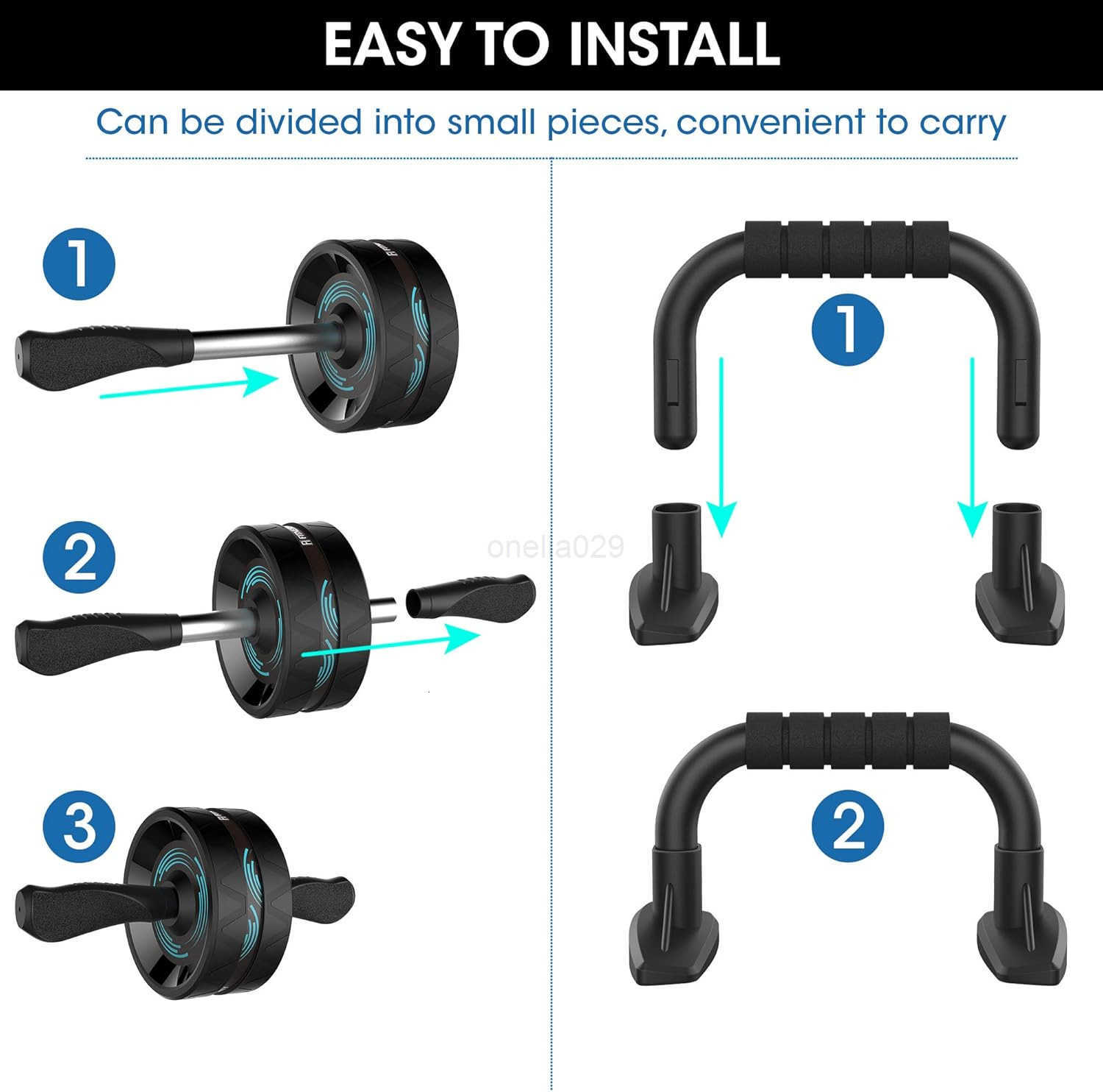 Ab Roller Wheel 6in1 Ab Roller Kit with Knee Mat PushUp Bars Resistance Bands Workout Poster Workout Guide Perfect Home Gym Equipment for Men Women Ab