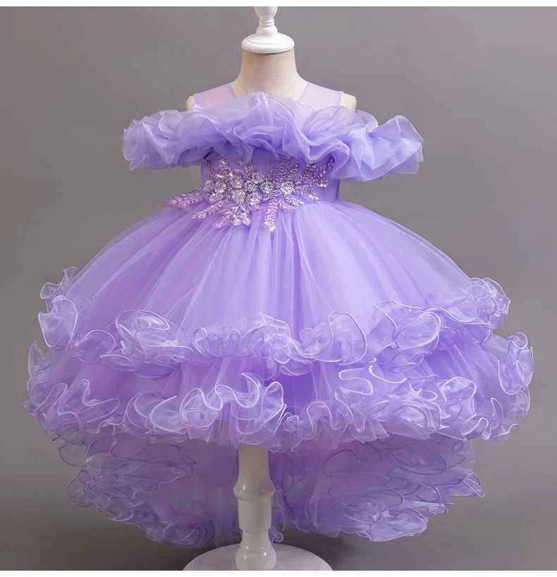 3-10 Year Old Girl Childrens Dragging Dress New Elegant Girl Performance Puff Skirt Princess Skirt Flower Children Wedding Girl Z250904