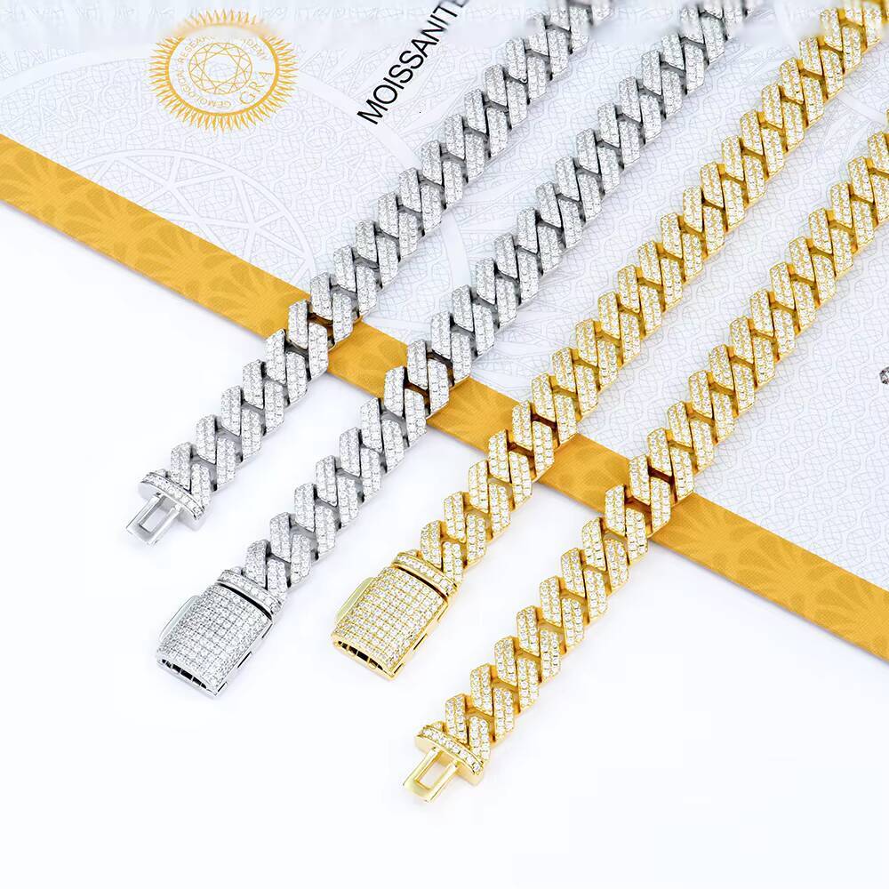 Custom Fine Jewelry 8mm 18k Gold Plated 925 Sterling Silver Mossanite Moissanite Diamond Cuban Link Chain Necklace for Men Gift