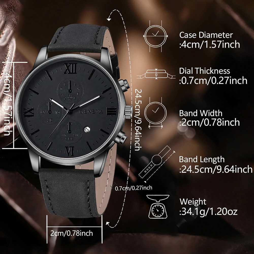 3PCS Black Mens Watch Set Business Trend Quartz Watch Bracelet Necklace Set Suitable for Daily Clothing Matching Perfect Gift X250904