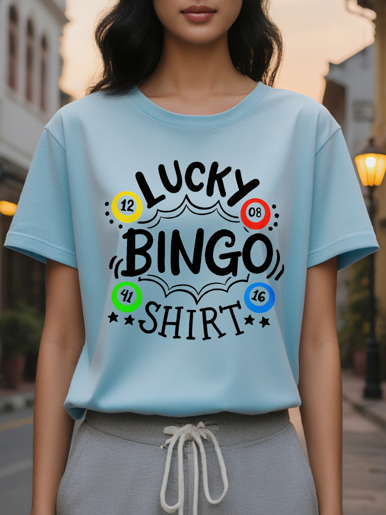 100% Women's Lucky Hundred Figures Printed T-shirt Cotton Elastane Knitted Cloth Summer and Spring Casual