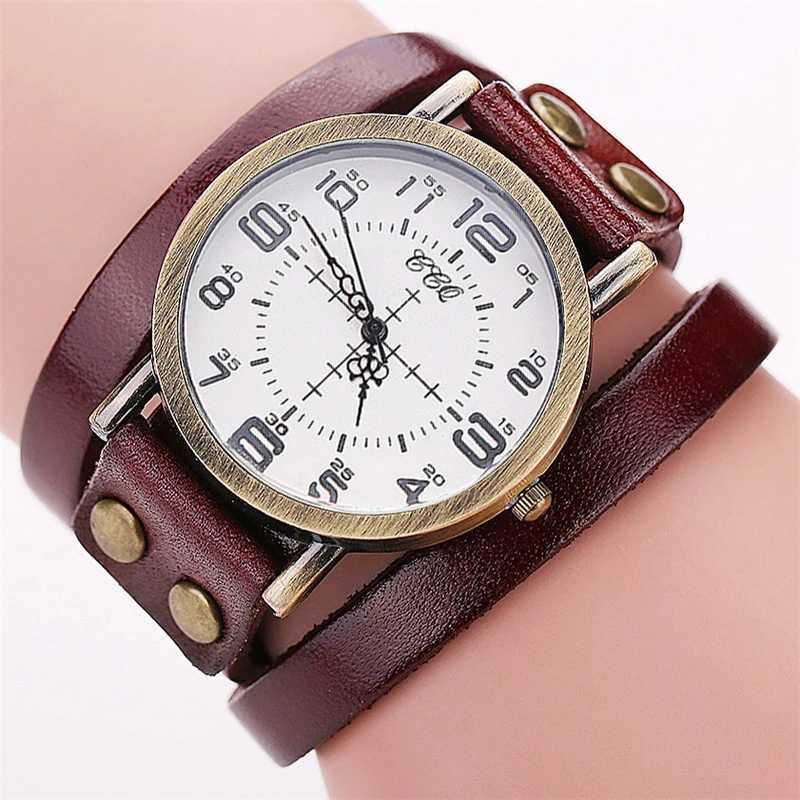 1pc Wens Watch Fashion Round Dial Retro Leather Strap Quartz Watch X250904