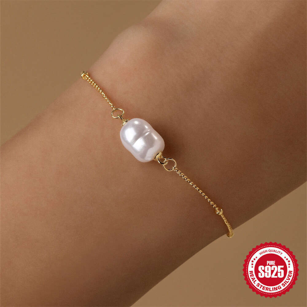 Fashion Simple S Pure Sier Light Niche Pearl Personality Temperament Design Sense Minimalist Style Bracelet Necklace