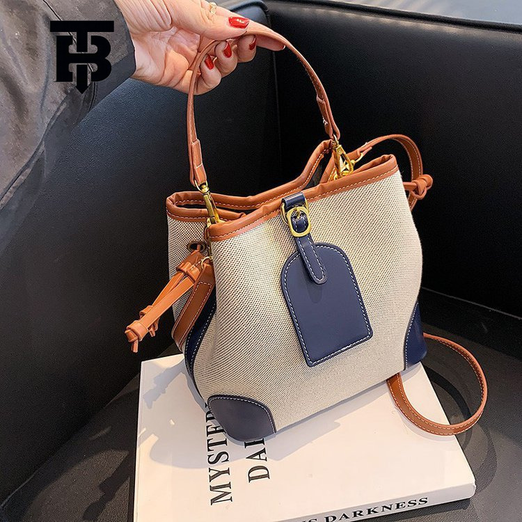 TB BHULAMTE 2024 New Korean Fashion Designer s bag Women's Handbag Bucket Bag Trendy Canvas Color-Block Textured Crossbody Bag