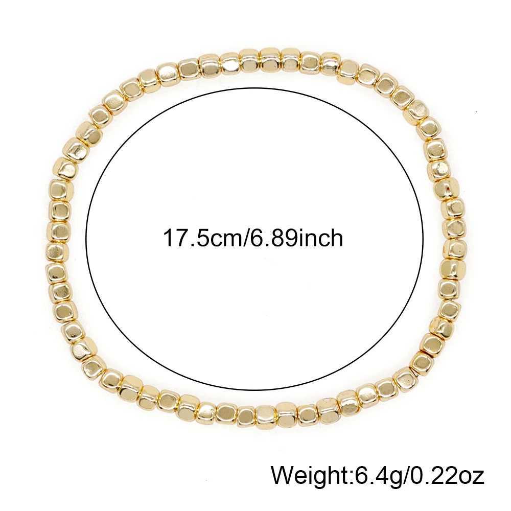 1PC Square Hematite Stone Bracelets Golden Beaded Stacking Elastic Stretch Handmade Fashion Unisex Jewelry Haii TrenXJ250904