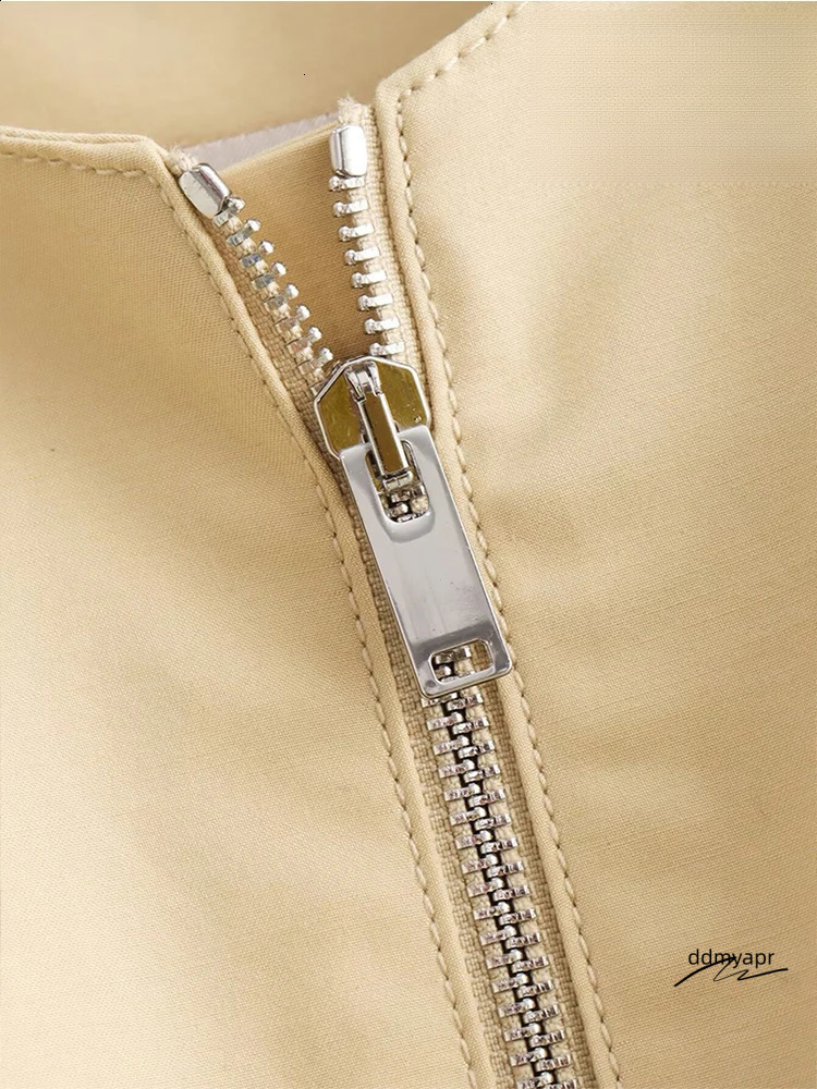 Womens Elegant Sleeveless Round Neck Ddmyday Zip Waistcoat Pocket Decorative Loose Khaki Jacket Comfortable Leisure Womens Vests 240826