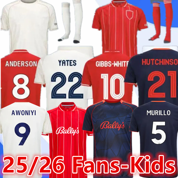25 26 Nottingham Soccer Jerseys 2025 2026 WORRALL WILLIAMS AWONIYI GIBBS WHITE ANDERSO LINGARD AWONIYI GRABBAN 77 80 94 95 Uniforms Men kids kit Football Shirt 2xl