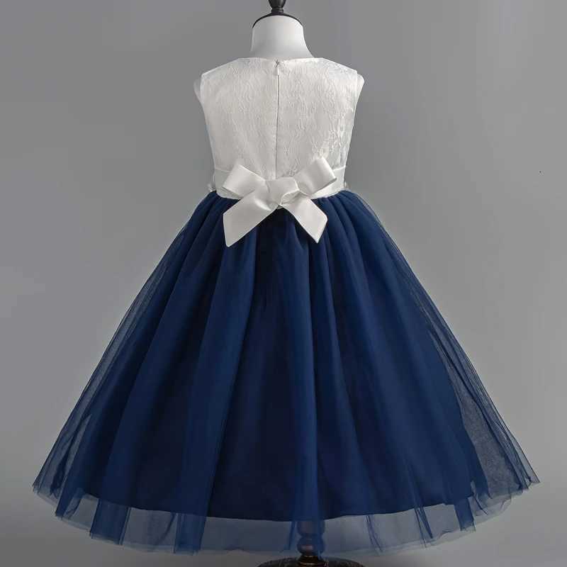 Kids Girl Sleeveless Mesh Dresses Baby Girl Birthday Ceremony Gown Children Navy Princess Dress Z250904