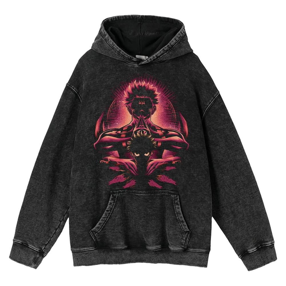 440g Heavyweight Cotton Pre-Washed Distressed Jujutsu Kaisen Satoru Gojo Anime Street Retro Streetwear Hoodie - TT8318
