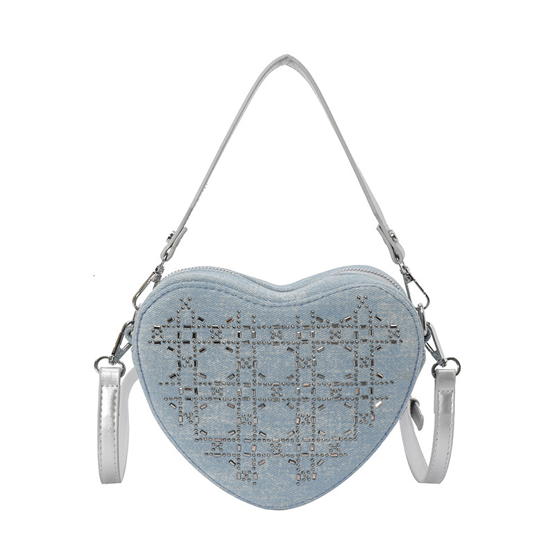 2025 autumn new denim heart-shaped bag niche design, light luxury versatile fashion crossbody bag designer shoulder bag, women's bag