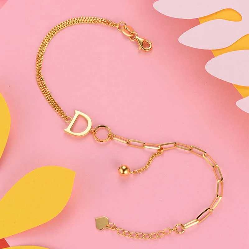 Luxury 24K 9999 Pure Gold real gold Simple Design Letter D Women Bracelet W250904