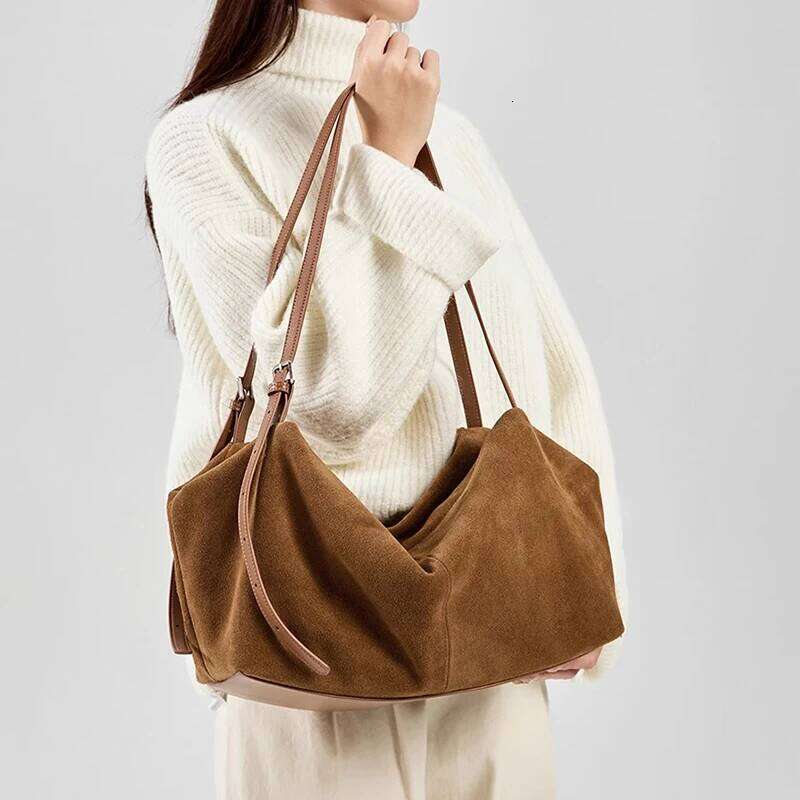 Women's Suede Genuine Leather Shoulder Bags Ladies Frosted Cowhide Crossbody Bag Female Design and Lazy Commuting Handbag