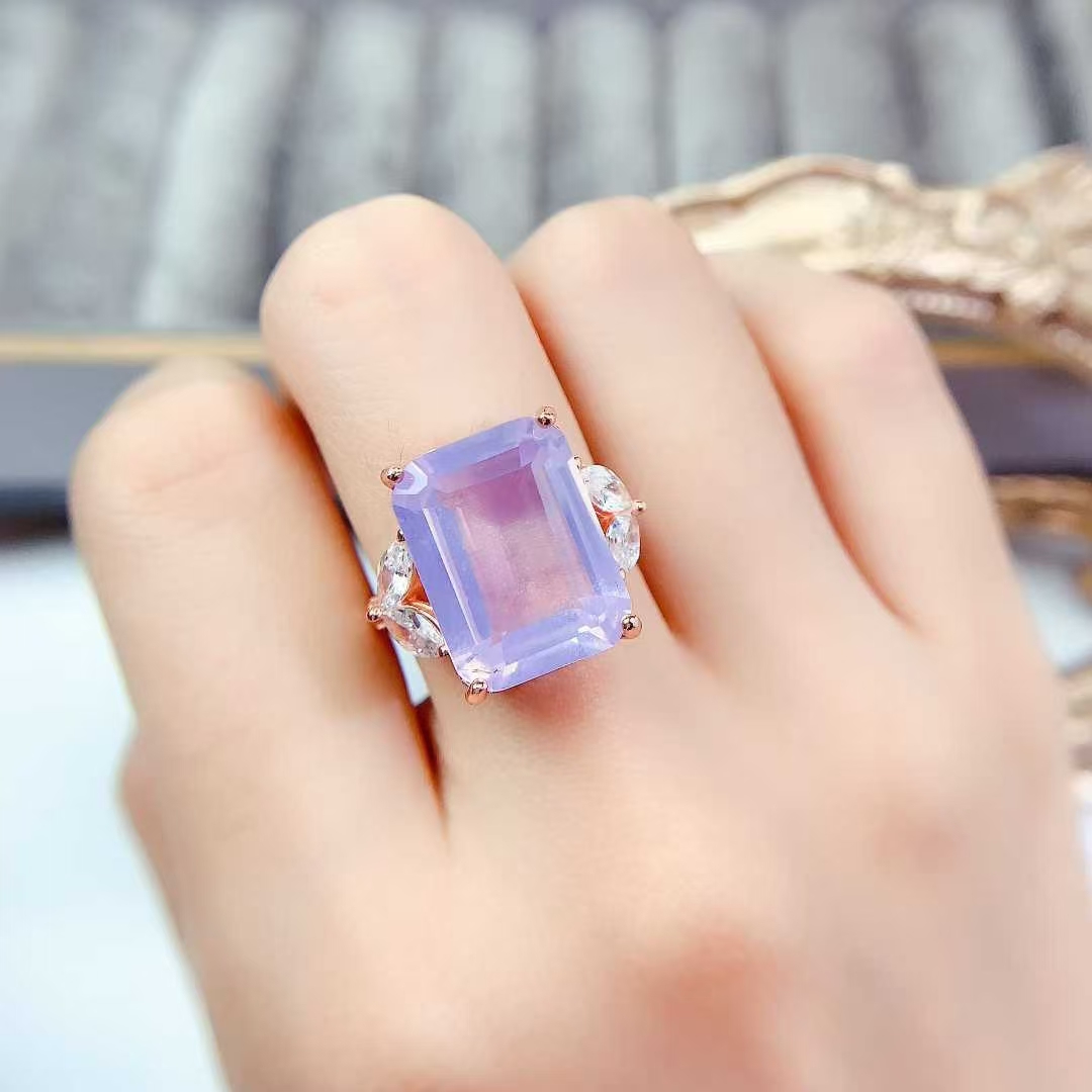 925 silver crystal ring natural amethyst ring 12mm * 16mm 12ct light purple amethyst jewelry with 18K gold plating