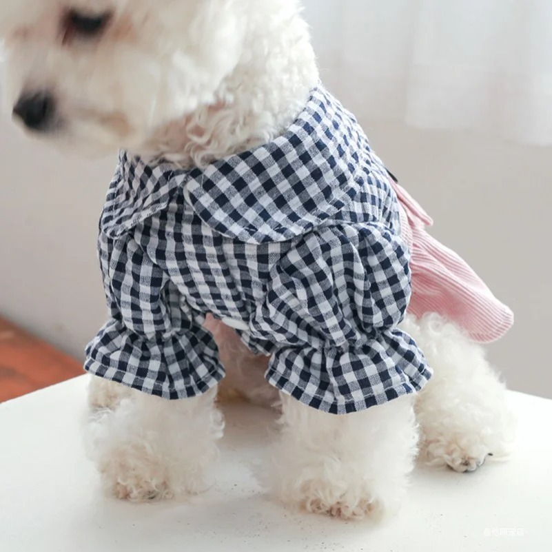 Dog Clothes Black Button Plaid Dress For Small Medium Dogs Cat Spring Summer Pet Clothing Dog Costume Supplies Skirt