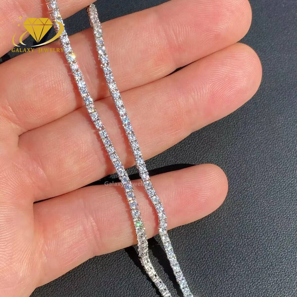 Iced Out Bling Tennis Chain Small Cluster Necklace 2mm Moissanite Diamond Collar Chains 925 Silver Hiphop Cuban Men Woman