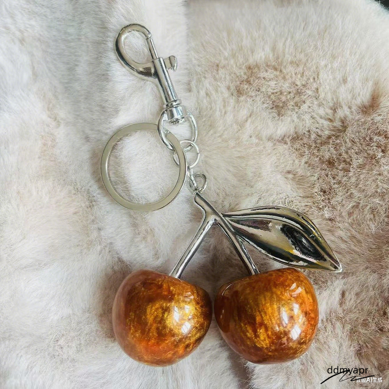 Keychains 1Pc Cute Pearl Bracelet Cherry Fruit Keychain Bag Charm Black Red Jelly Ddmyday Cherrys Key Chain Ddmyday