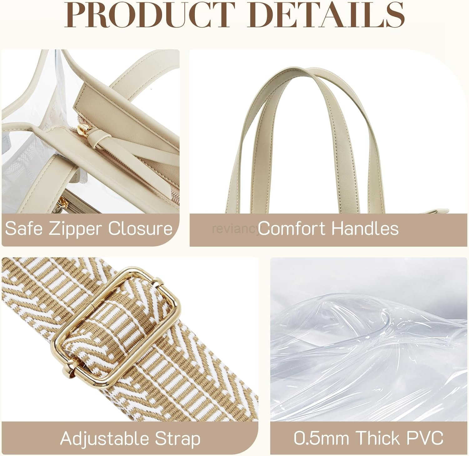 Clear Tote Bag for Women Thick PVC Clear Bag for Stadium Events with Guitar Strap Transparent for Concert BeachW250904