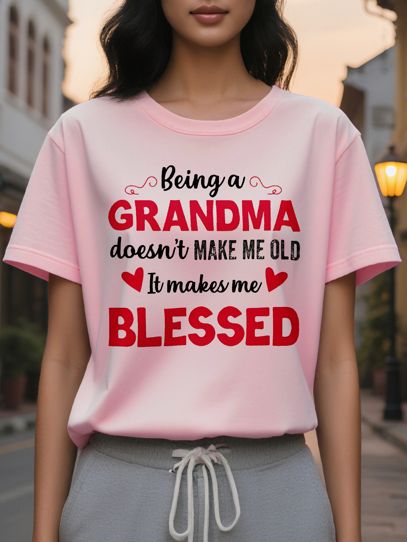 Blessed Grandma Print T Shirt Mother's Day Short Sleeve Crew Neck Casual Top for Spring Summer Women's Clothing 56e8f