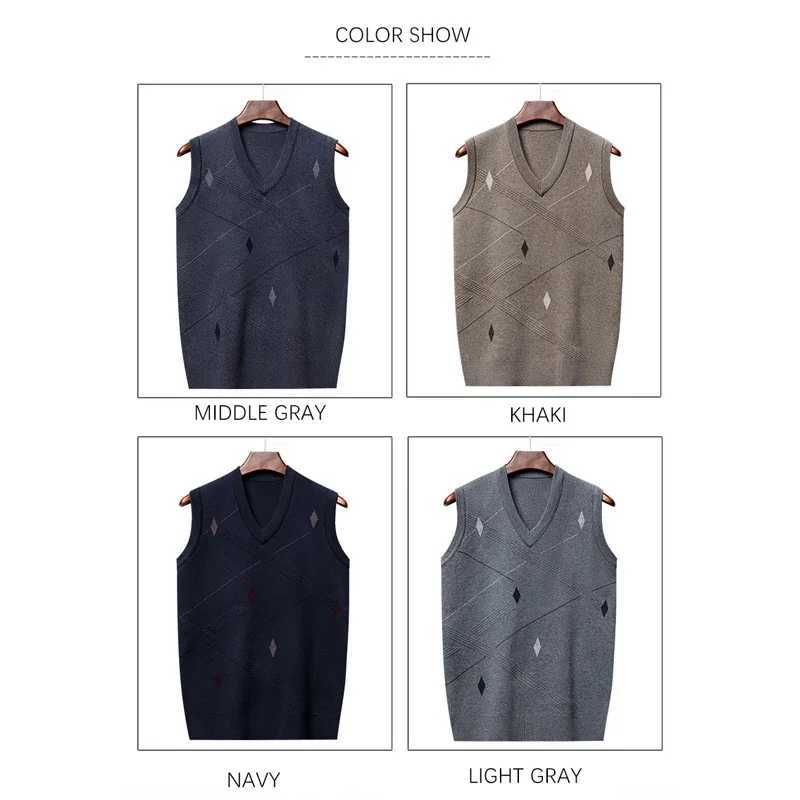 Knitted Sweater for Men Fashion Casual New Argyle Solid Color Pullover Vest Vneck Sleeveless Sweater Mens ClothesXJ250904