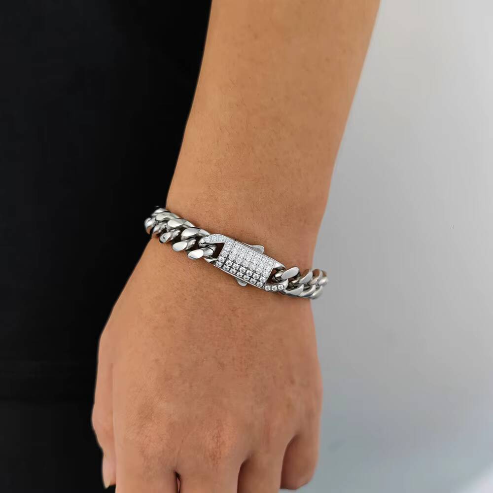 NUOYA 18K Gold Plated Cuban Bracelet Men 10mm 12mm 14mm Stainless Steel Miami Hip Hop Chain Custom Length Wholesale Jewelry