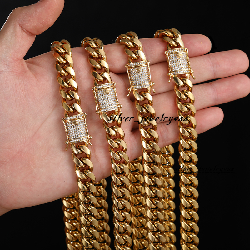 Fashion Mens 814mm Iced Out Cuban Necklace Luxury 18K PVD Gold Plated Stainless Steel Hip Hop Jewelry Miami Cuban Link Chain