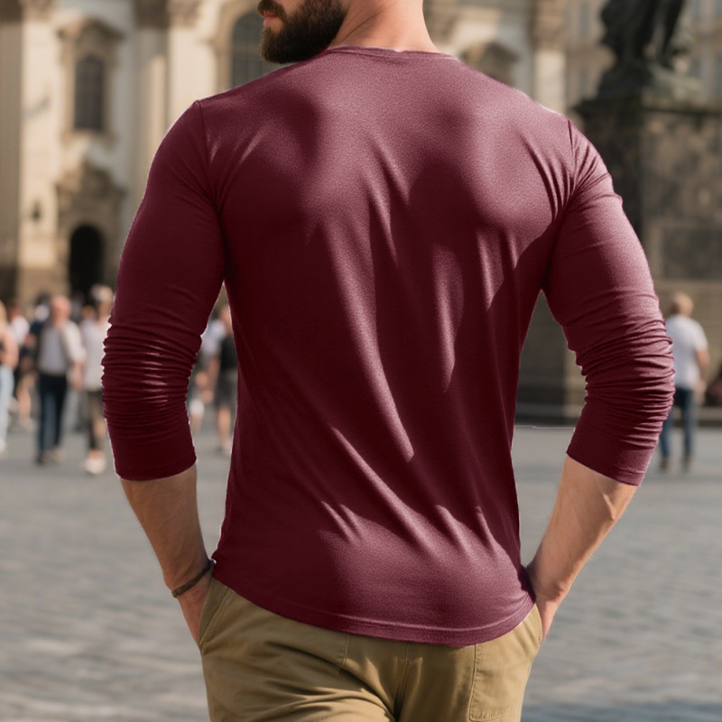Men's Long Sleeve T-Shirt Henley Top Round Neck Casual Undershirt Base Layer Shirt for Men European size: S-3XL