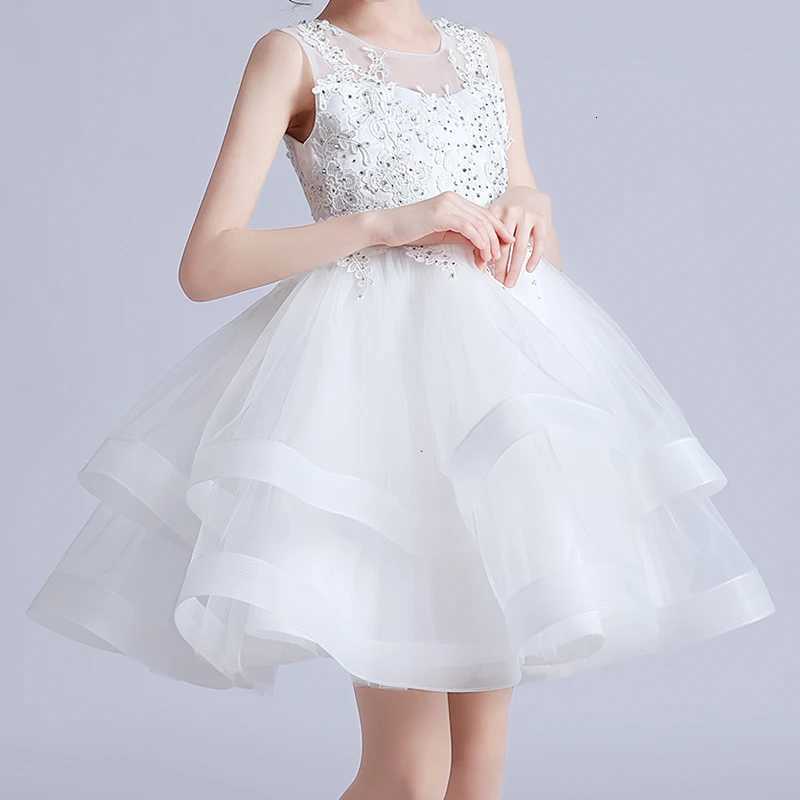 1281 Kids Girl Princess Dress Baby Girl Mesh Sleeveless Dresses Childrens White Wedding Ceremony Gown Z250904