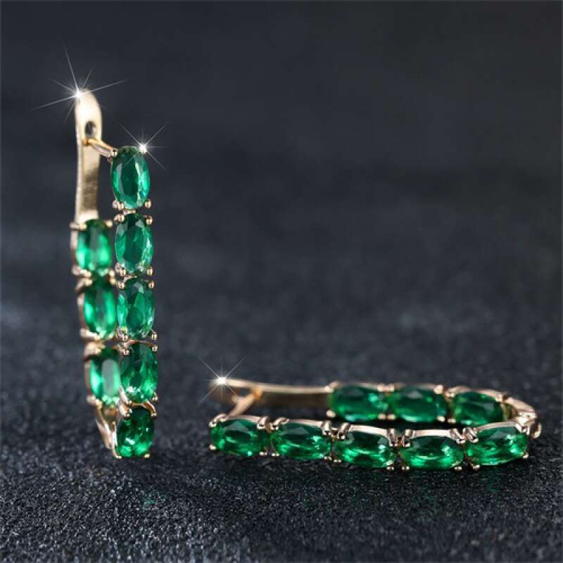 New V-Shaped Green Zircon Hoop Earrings - Elegant French Style Versatile Statement Earrings for Women