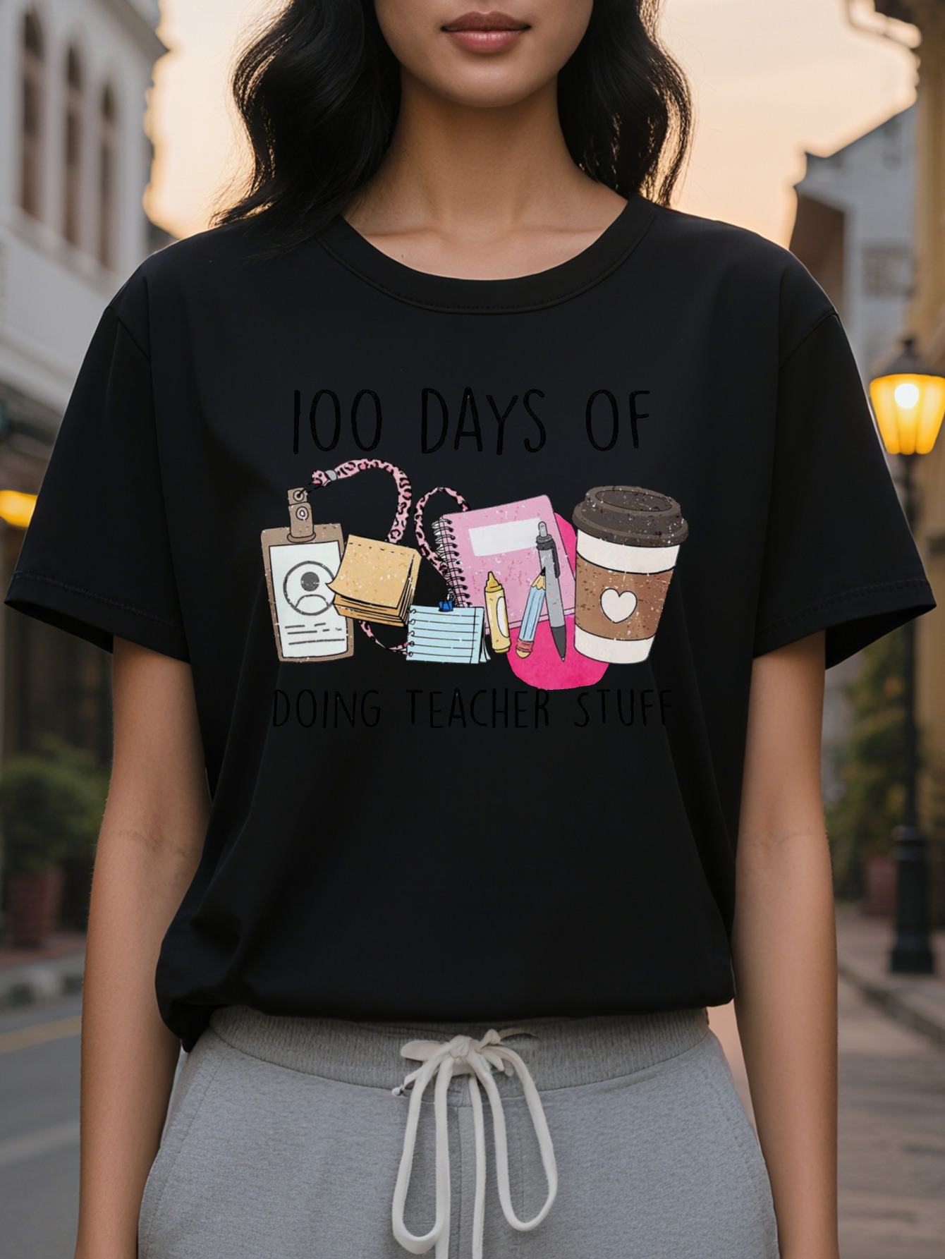 Ladies elegant sleeve round neck casual top cotton with letter pattern, square meters, regular length suitable for