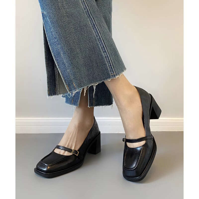 Silent Designer Shoe Small Leather for Women, Brown High Heels, 2025 New Commuter Style Chunky Heel Single Shoes