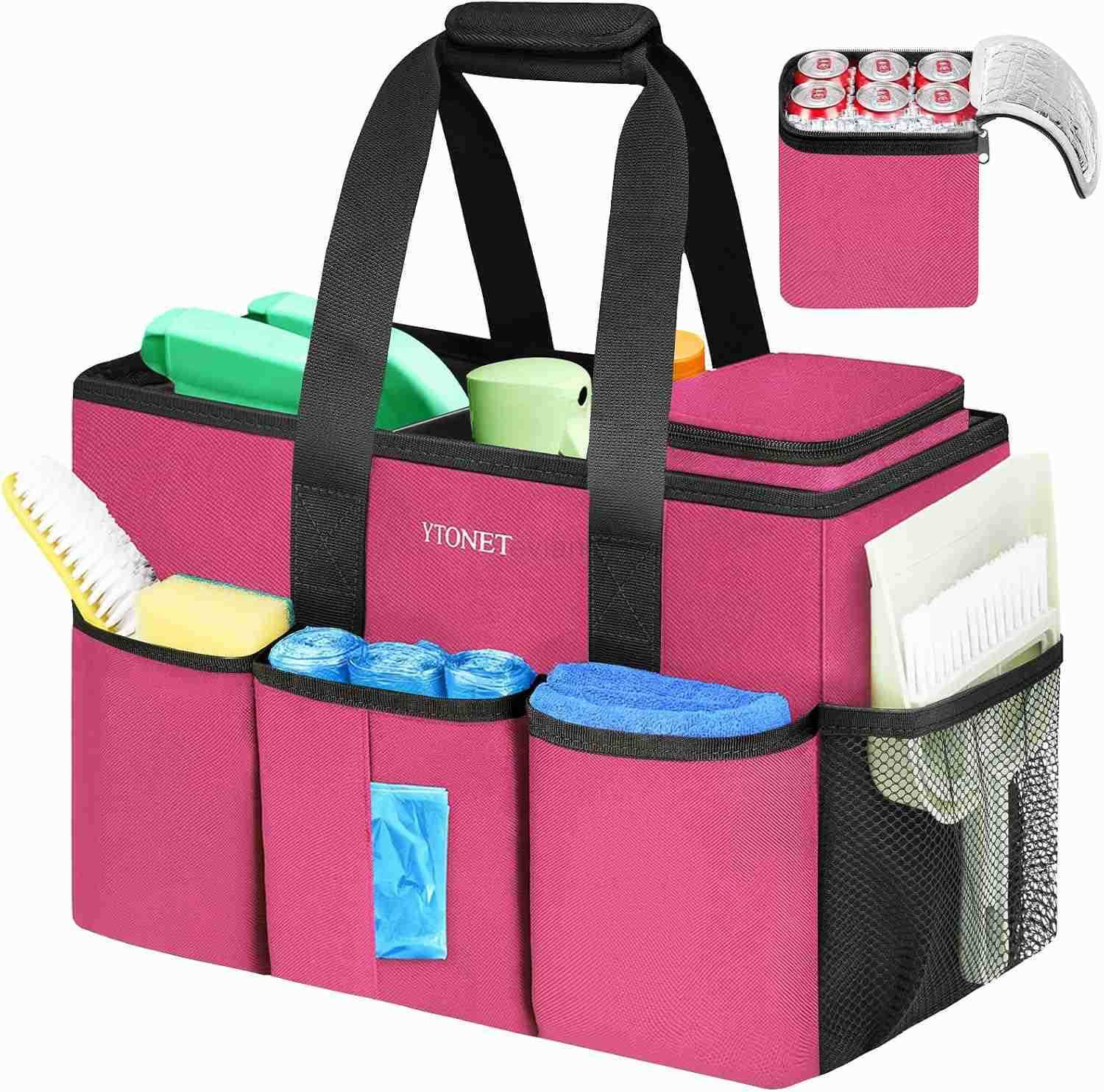 Cleaning Caddy Water Resistant Cleaning Supplies Organizer with Handle Foldable Divider for Cleaners Housekeeping Tote for Kitchen Bathroom Car Tool C