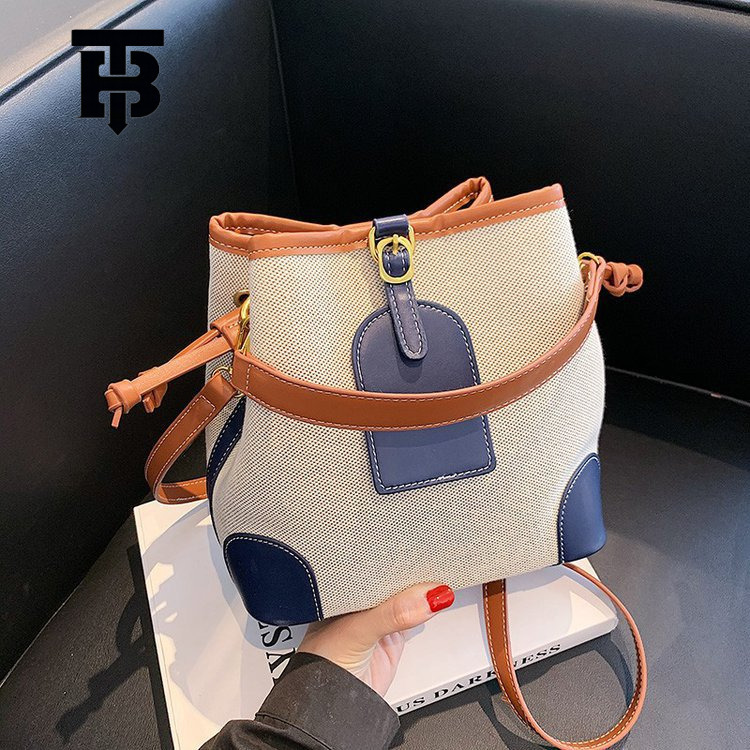 TB BHULAMTE 2024 New Korean Fashion Designer s bag Women's Handbag Bucket Bag Trendy Canvas Color-Block Textured Crossbody Bag