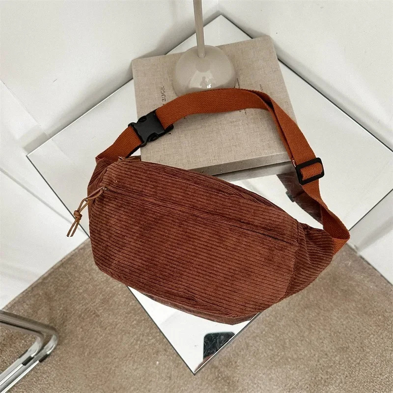 Corduroy Women Waist Bag Canvas Student Shoulder Crossbody Chest Bag Fanny Pack Fashion Phone Banana Female Bum Belt Bags 250903