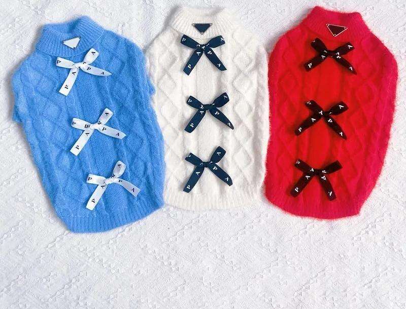 Dog Winter Coat Pullover Sweater Classic Cats Cable Knit Apparel with Triangle Plate and Bow Tie for Cold Weather Blue S Y251 Free shipping
