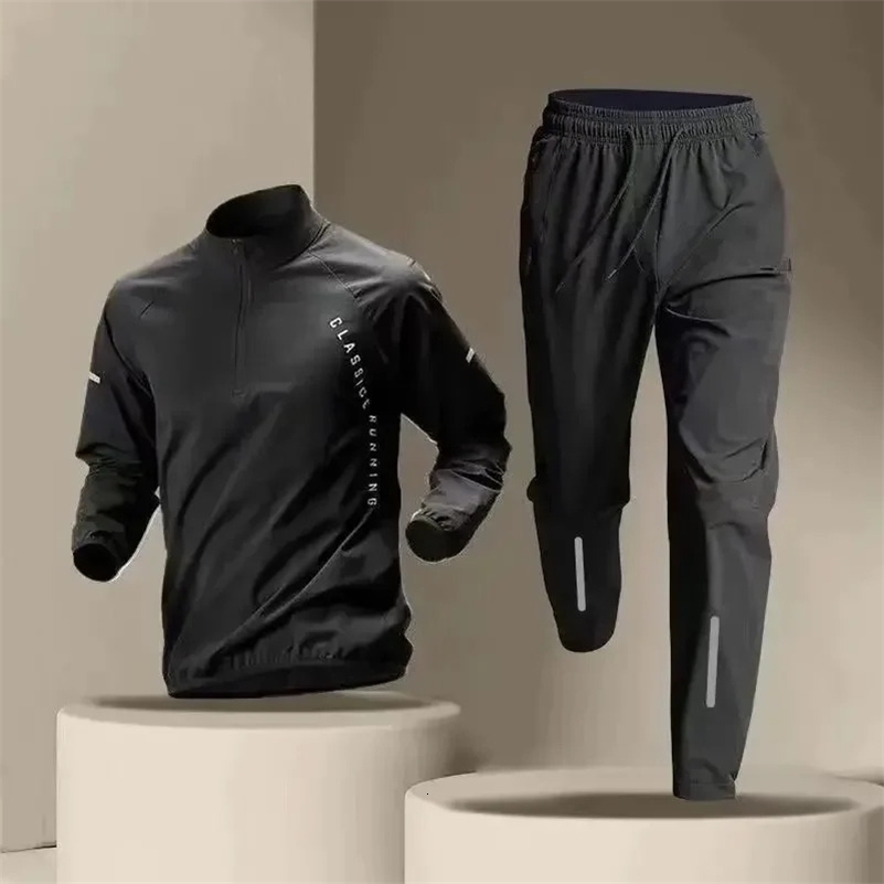 Korean Fashion Quick Dry Jacket Suit Twopiece Outdoor Running Sets Sports Pants Clothes 250903